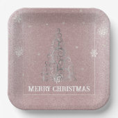 Weihnachtsbaum Glitzer und Schneeflocken | Rosa Pappteller (Vorderseite)