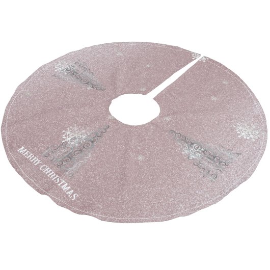 Weihnachtsbaum Glitzer und Schneeflocken | Rosa Polyester Weihnachtsbaumdecke (Schrägansicht)