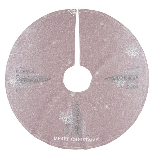 Weihnachtsbaum Glitzer und Schneeflocken | Rosa Polyester Weihnachtsbaumdecke (Vorderseite)