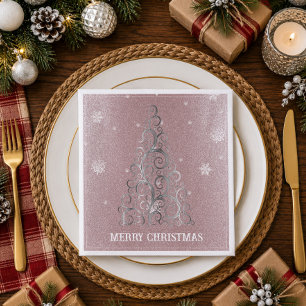 Weihnachtsbaum Glitzer und Schneeflocken Rosa Serviette