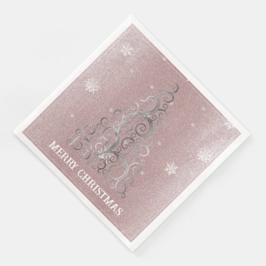Weihnachtsbaum Glitzer und Schneeflocken | Rosa Serviette (Ecke)