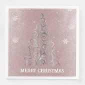 Weihnachtsbaum Glitzer und Schneeflocken | Rosa Serviette (Vorderseite)