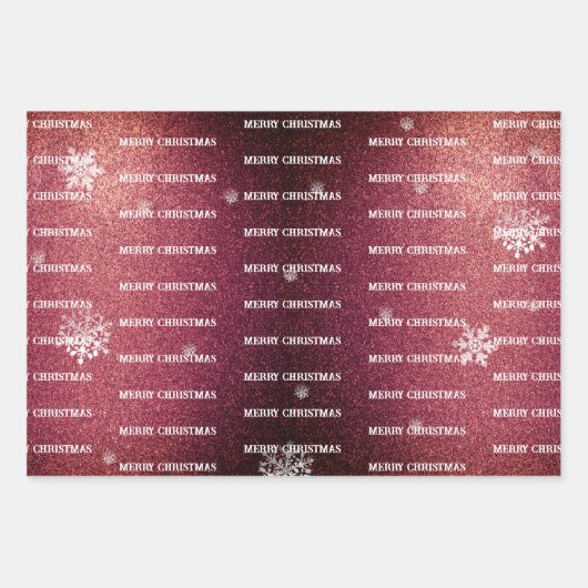 Weihnachtsbaum Glitzer und Schneeflocken | Rot Geschenkpapier Set (Vorderseite 3)