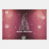 Weihnachtsbaum Glitzer und Schneeflocken | Rot Geschenkpapier Set (Vorderseite)