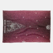 Weihnachtsbaum Glitzer und Schneeflocken | Rot Geschirrtuch (Horizontal)
