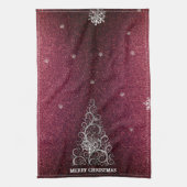 Weihnachtsbaum Glitzer und Schneeflocken | Rot Geschirrtuch (Vertikal)