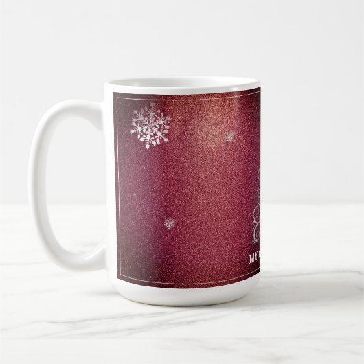 Weihnachtsbaum Glitzer und Schneeflocken | Rot Kaffeetasse (Links)