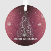 Weihnachtsbaum Glitzer und Schneeflocken | Rot Ornament (Rückseite)