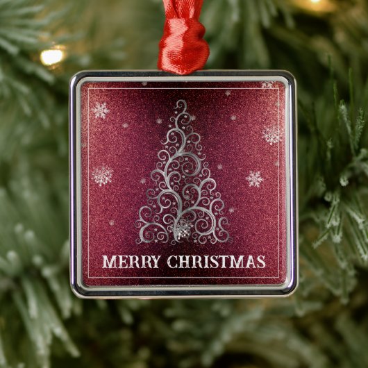 Weihnachtsbaum Glitzer und Schneeflocken | Rot Ornament Aus Metall (Baum)