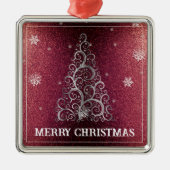 Weihnachtsbaum Glitzer und Schneeflocken | Rot Ornament Aus Metall (Vorne)