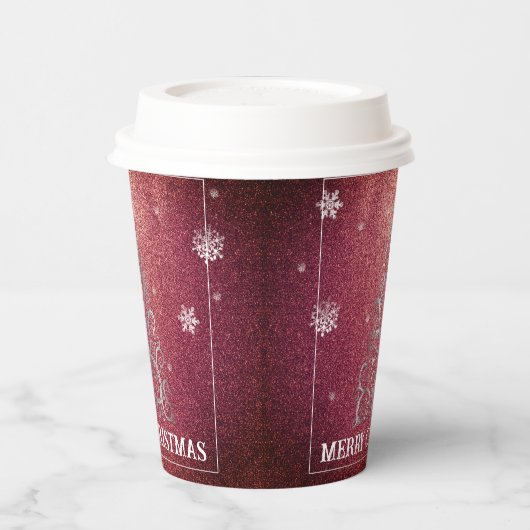 Weihnachtsbaum Glitzer und Schneeflocken | Rot Pappbecher (Links)