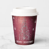 Weihnachtsbaum Glitzer und Schneeflocken | Rot Pappbecher (Rückseite)