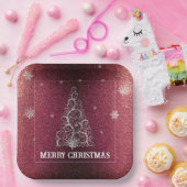 Weihnachtsbaum Glitzer und Schneeflocken | Rot Pappteller (Party)