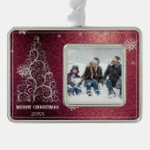 Weihnachtsbaum Glitzer und Schneeflocken | Rot Rahmen-Ornament Silber (Vorderseite)