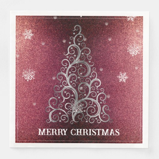 Weihnachtsbaum Glitzer und Schneeflocken | Rot Serviette (Vorderseite)