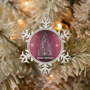 Weihnachtsbaum Glitzer und Schneeflocken Rot Zinn-Ornament
