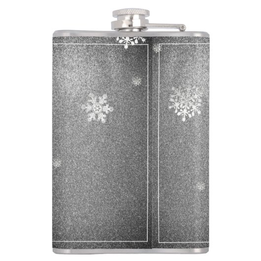 Weihnachtsbaum Glitzer und Schneeflocken | Silber Flachmann (Rückseite)