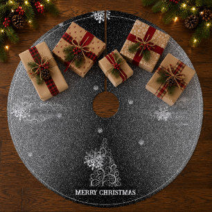 Weihnachtsbaum Glitzer und Schneeflocken Silber Fleece Weihnachtsbaumdecke