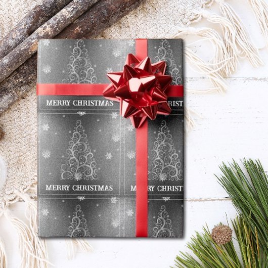 Weihnachtsbaum Glitzer und Schneeflocken | Silber Geschenkpapier