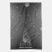 Weihnachtsbaum Glitzer und Schneeflocken | Silber Geschirrtuch (Vertikal)