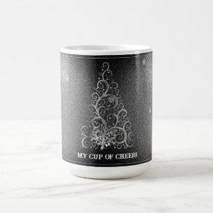 Weihnachtsbaum Glitzer und Schneeflocken   Silber Kaffeetasse