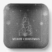 Weihnachtsbaum Glitzer und Schneeflocken | Silber Pappteller (Vorderseite)