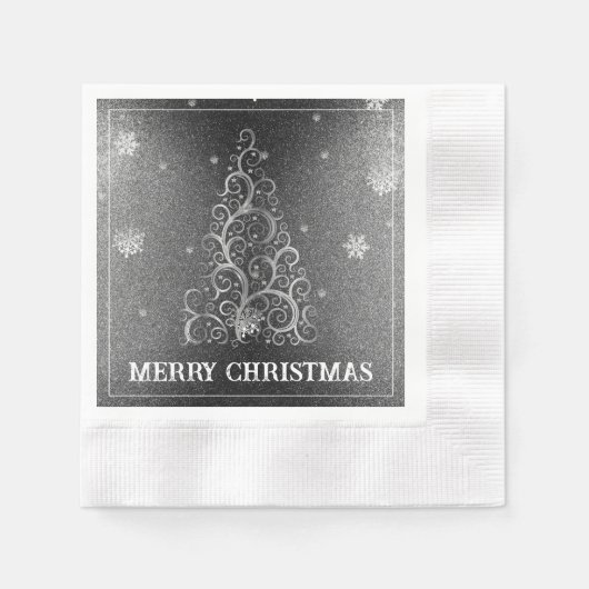 Weihnachtsbaum Glitzer und Schneeflocken | Silber Serviette (Vorderseite)