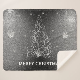 Weihnachtsbaum Glitzer und Schneeflocken Silber Sherpadecke