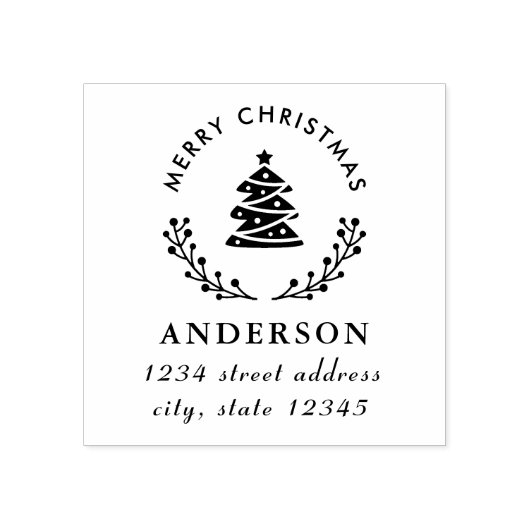 Weihnachtsbaum Globe Familienname Rücksendeadresse Gummistempel (Prägung)