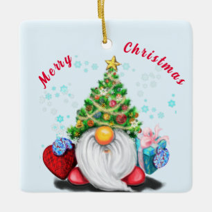 Weihnachtsbaum Gnome mit Geschenken Keramikornament