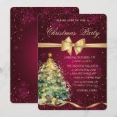 Weihnachtsbaum Gold Bow Weihnachtsfest Party Einladung (Vorne/Hinten)
