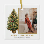 Weihnachtsbaum Gold Frohe Weihnachtszeit Foto Keramikornament (Vorderseite)