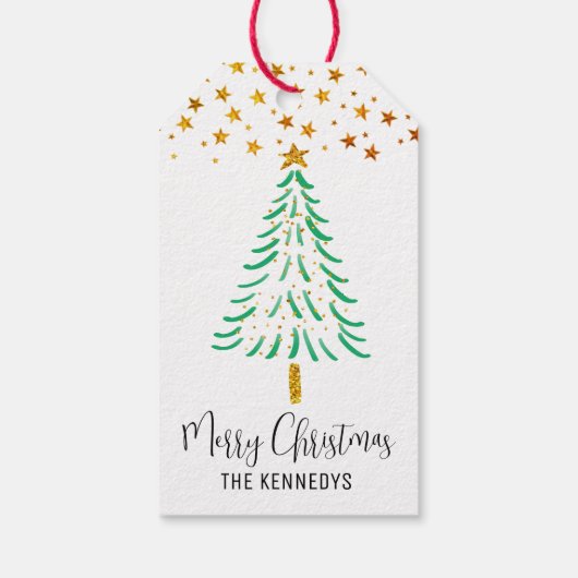Weihnachtsbaum Gold Glitzer Stars Merr Geschenkanhänger (Rückseite)