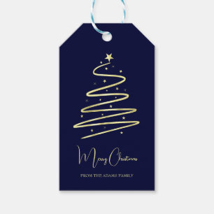 Weihnachtsbaum Gold im minimalistischen Brautblau Geschenkanhänger