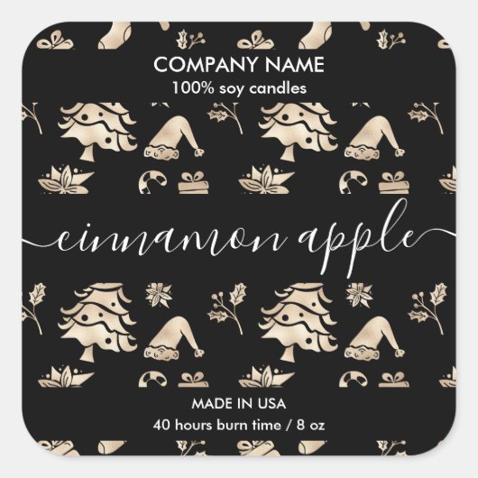 Weihnachtsbaum Gold Muster Kerzensiegel Quadratischer Aufkleber (Vorderseite)