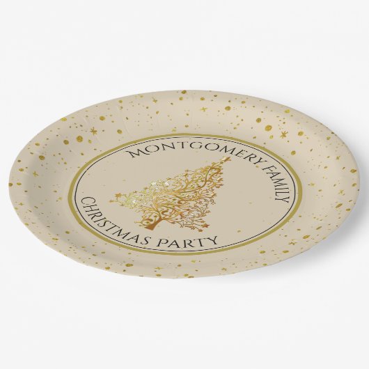 Weihnachtsbaum, Gold, Party, Pappteller (Schrägansicht)