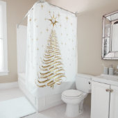 Weihnachtsbaum Gold & Perlen auf Weiß Duschvorhang (Beispiel)