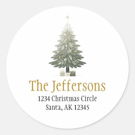 Weihnachtsbaum-Gold-Rücksendeadresse Runder Aufkleber (Vorderseite)