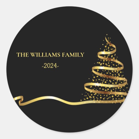 Weihnachtsbaum Gold Runder Aufkleber (Vorderseite)