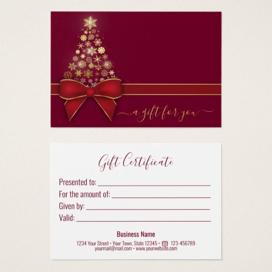 Weihnachtsbaum Gold Snowflakes Red Bow Geschenkkar (Vorne & Hinten)