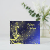 Weihnachtsbaum Gold Star Navy Blue Winter Holidays Postkarte (Stehend Vorderseite)