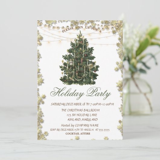 Weihnachtsbaum Gold Stars Feierliche Feiertage Einladung (Stehend Vorderseite)