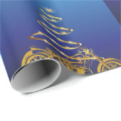 Weihnachtsbaum Gold und Blau Geschenkpapier (Rolleneckpunkt)