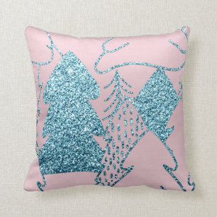 Weihnachtsbaum-Goldblauer Kissen