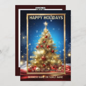 Weihnachtsbaum, goldblaues Foto qr Feiertagskarte (Vorne/Hinten)