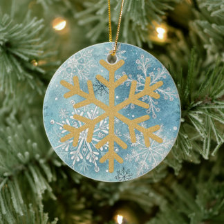 Weihnachtsbaum - Goldene Schneeflocke Keramik Ornament