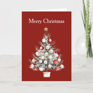 Weihnachtsbaum Goldener Stern Weiß Roter Schmuck Karte