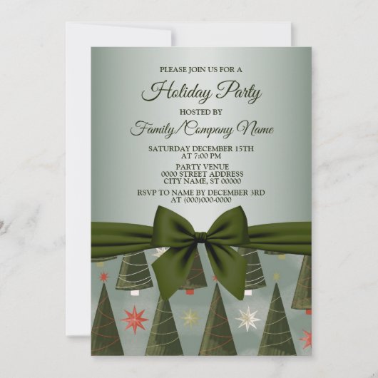Weihnachtsbaum Green Bow Feiertage Einladung (Vorderseite)