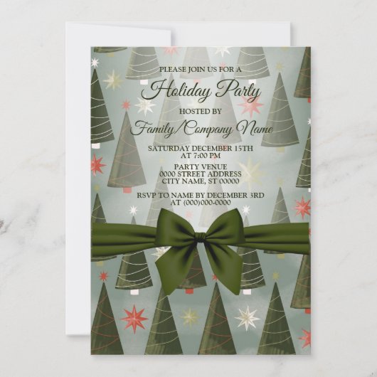 Weihnachtsbaum Green Bow Urlaub Einladung (Vorderseite)