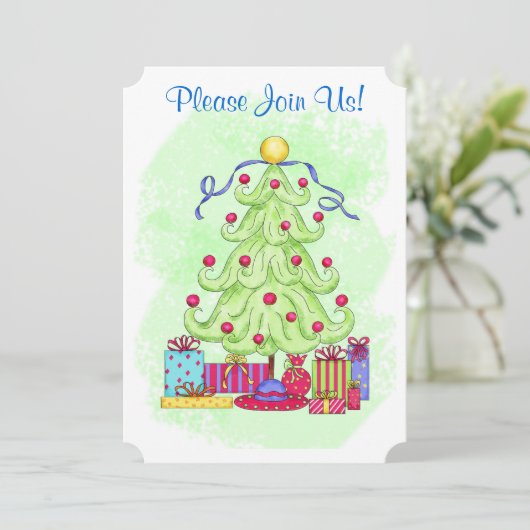 Weihnachtsbaum Green Custom Einladung Open House (Stehend Vorderseite)